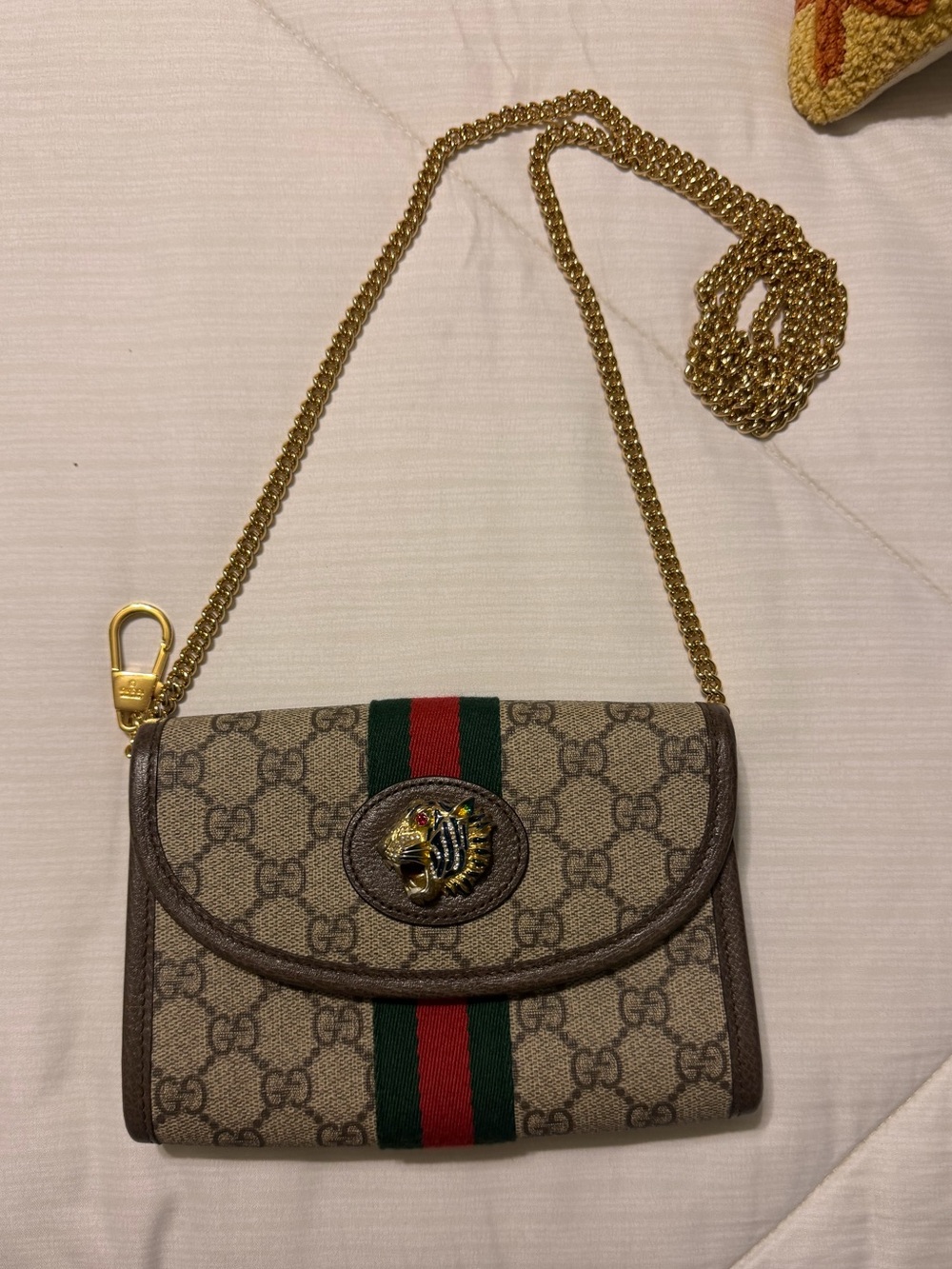 Gucci Rajah Mini Flap Chain Shoulder Bag GG Supreme Canvas & Web Stripe